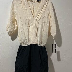 Karina Grimaldi Women Silk Tuxedo Short Jumper Black Cream Size Small